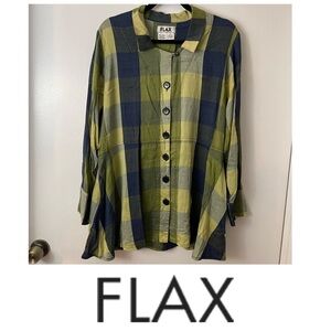 FLAX Lagoon Plaid Long Sleeve Button Down Tunic in Size M